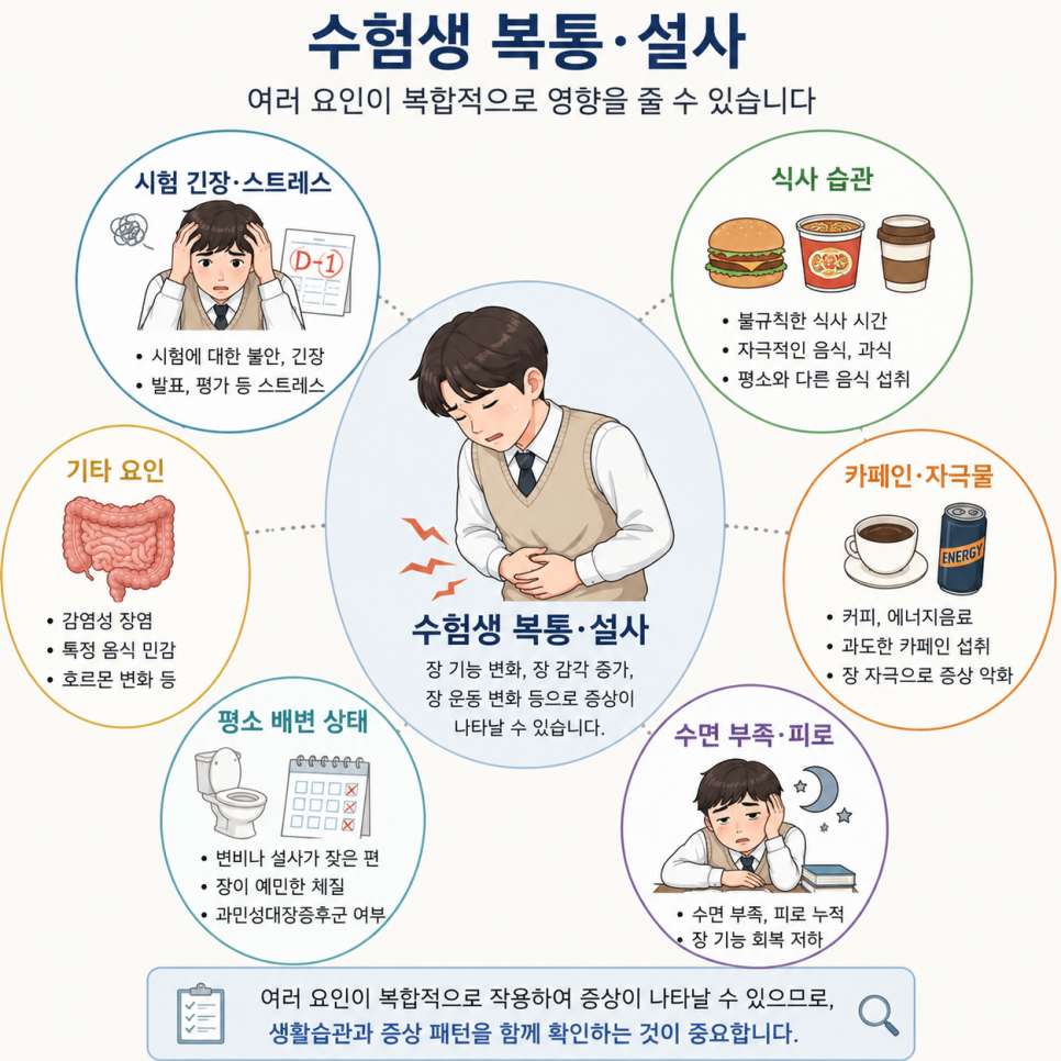 수험생 복통과 설사에 영향을 줄 수 있는 생활 요인